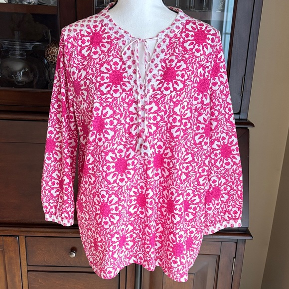 Vineyard Vines Cotton Pink and White Blouse Tunic M - Picture 12 of 13